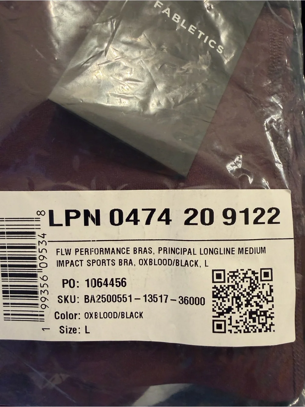 Fabletics Principal Longline Medium Impact Sports Bra L in Oxblood/ Black